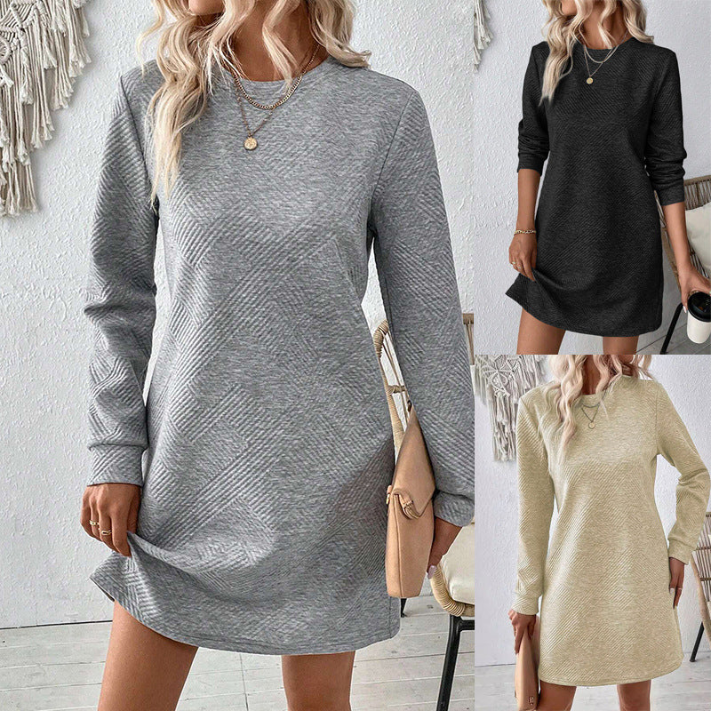 Women's Fashion Solid Color Oblique Plaid Dress