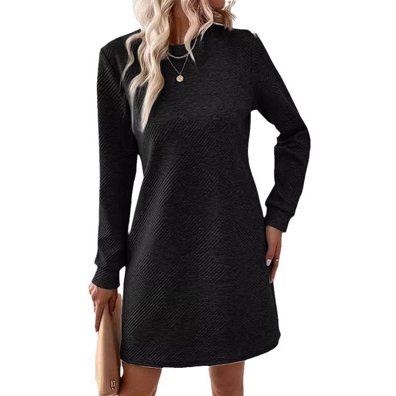 Women's Fashion Solid Color Oblique Plaid Dress